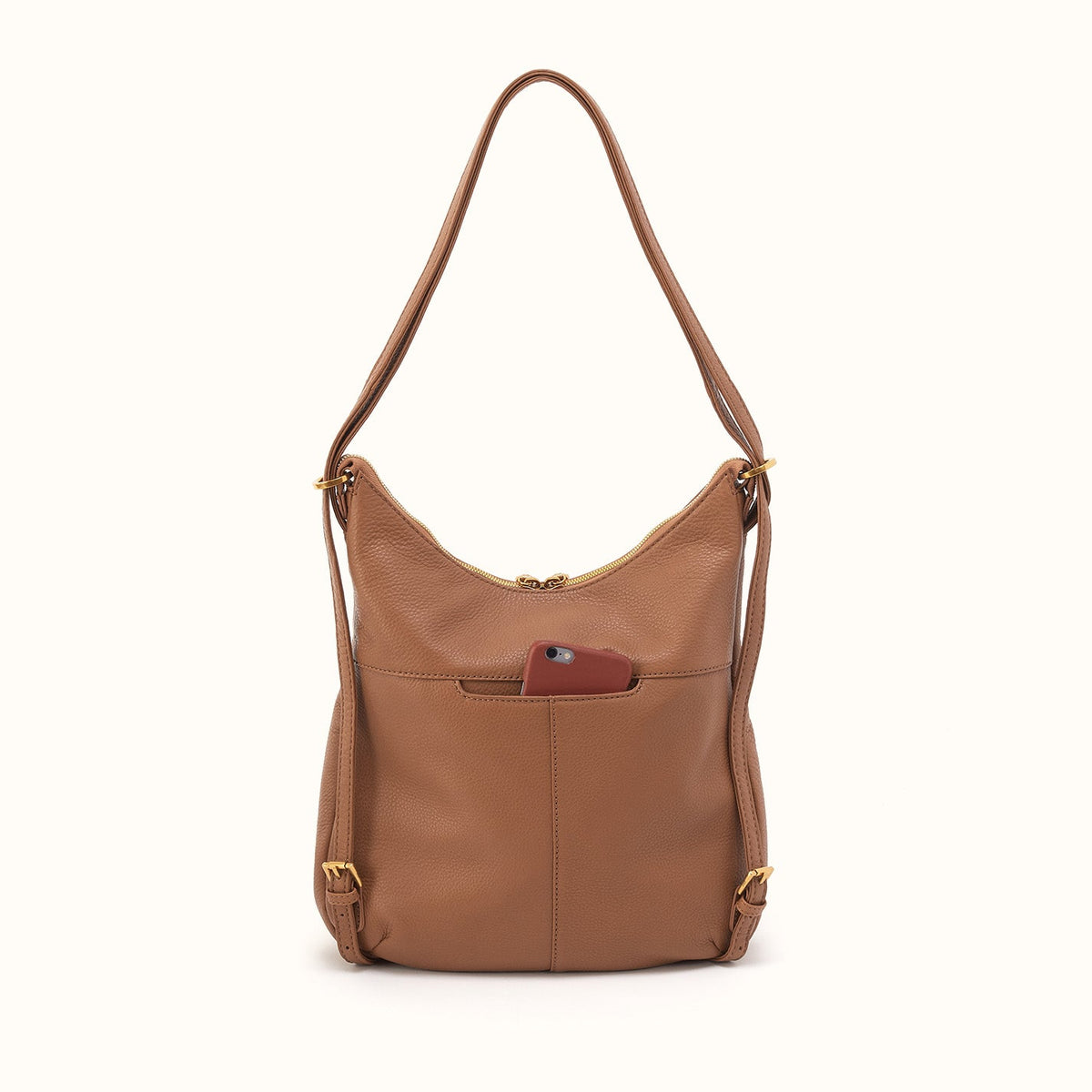 Merrin Convertible Backpack In Pebbled Leather - Timber Brown