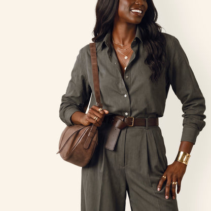 Contour Shoulder Crossbody In Buffed Leather - Mocha