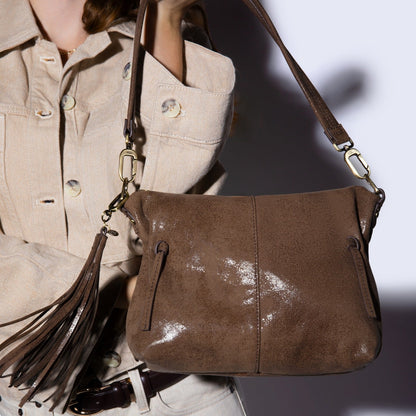 Kori Crossbody Shoulder In Buffed Leather - Mocha