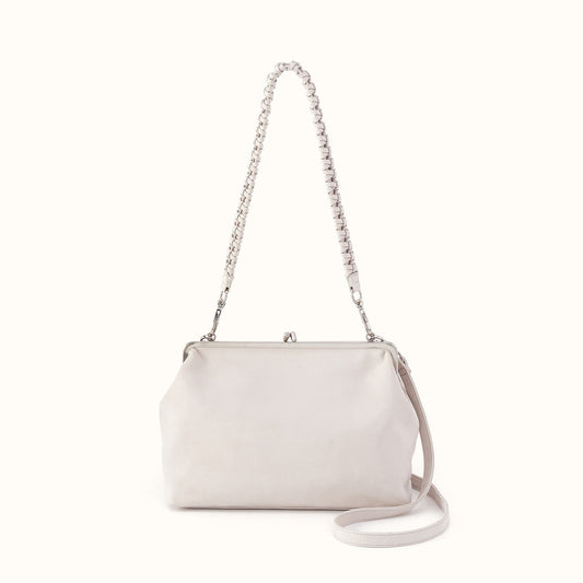 Alba Frame Large Shoulder Bag in Buffed Leather - Stone