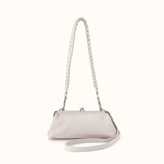 Alba Frame Small Shoulder Bag in Buffed Leather - Stone