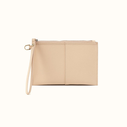 Vida Small Pouch In Micro Pebbled Leather - Almond