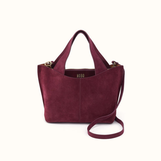 Vida Small Tote In Suede Leather - Port
