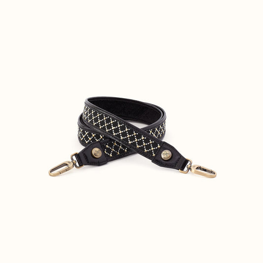 Lattice Stud Strap in Polished Leather - Black