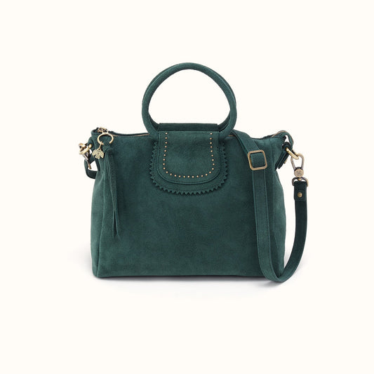 Sheila Medium Satchel In Suede Leather - Pine Needle