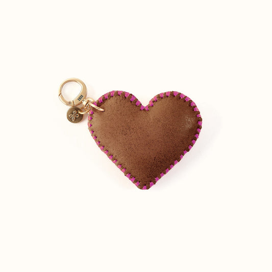 Heart Swells Fob in Buffed Leather - Brandy