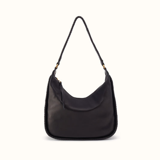 Mia Crescent Large Hobo In Smooth Leather - Black