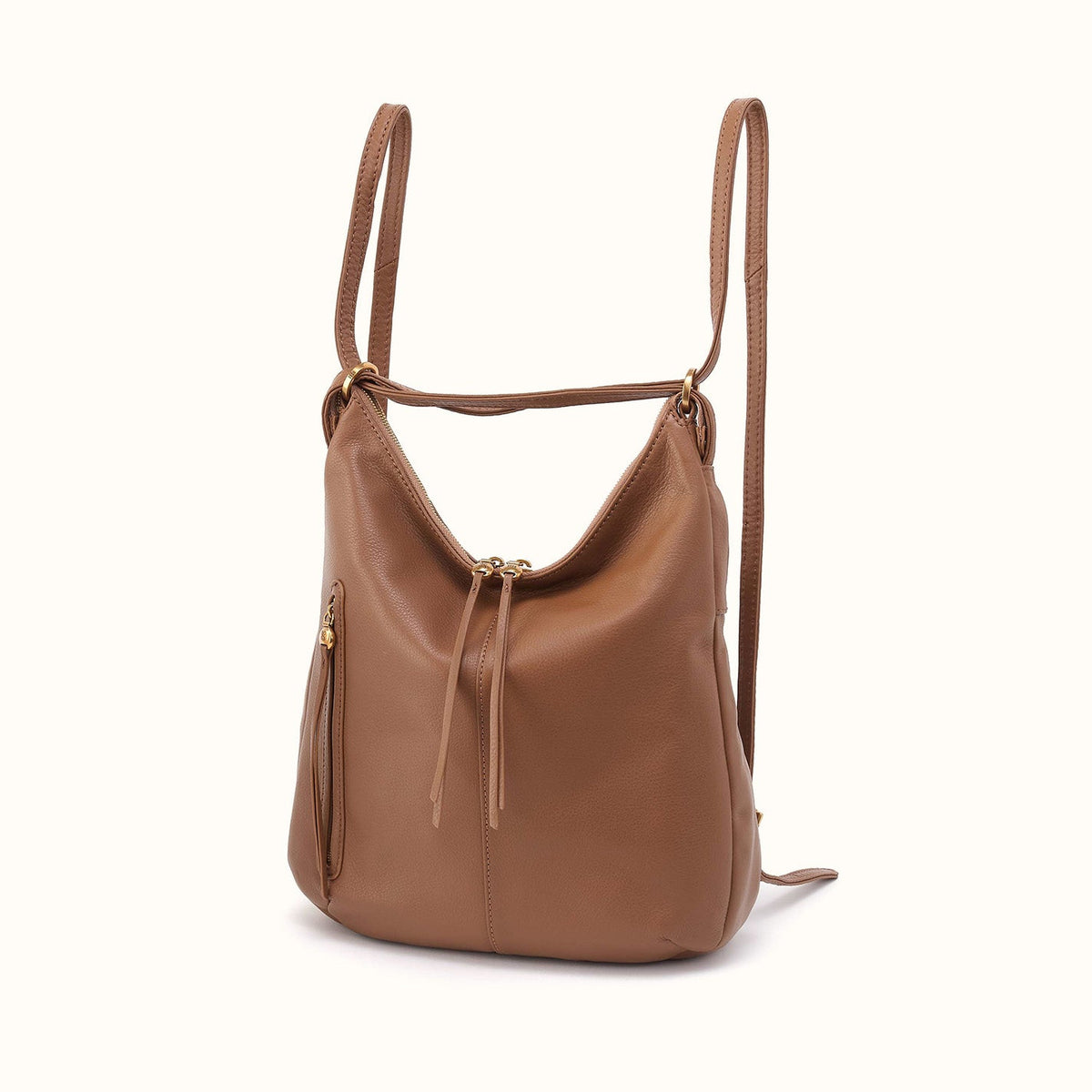 Merrin Convertible Backpack In Pebbled Leather - Timber Brown