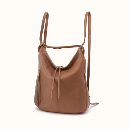 Merrin Convertible Backpack In Pebbled Leather - Timber Brown
