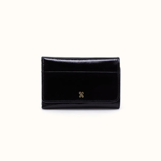 Jill Trifold Wallet In Polished Leather - Black