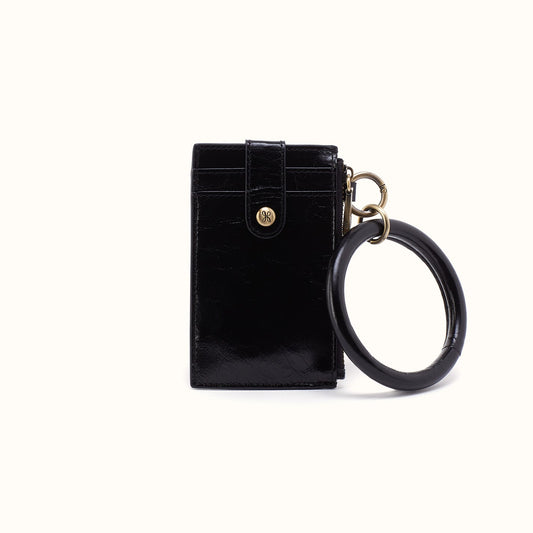 Ring Credit Card Wristlet In Polished Leather - Black