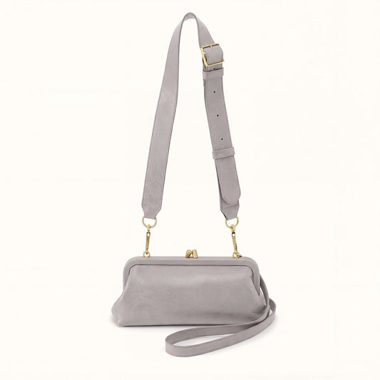 Alba Frame Small Shoulder Bag in Polished Leather - Light Grey