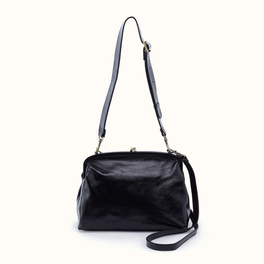 Alba Frame Large Shoulder Bag In Polished Leather - Black