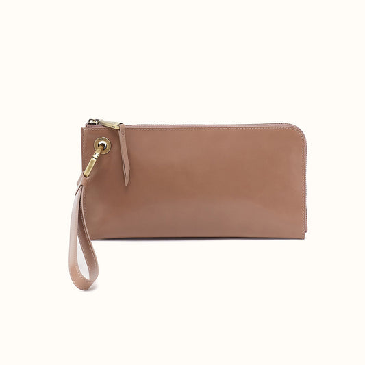 Jett Wristlet In Polished Leather - Woodsmoke
